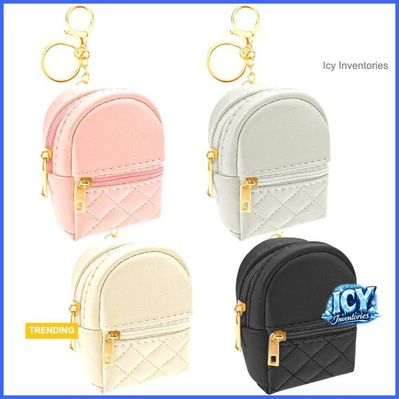 Handbags - PU Leather Mini Backpack Cosmetic Bag Keychain with Zipper